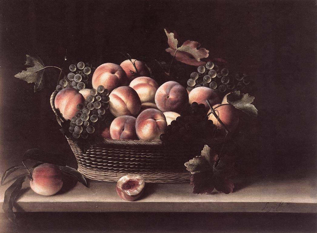 Basket with Peaches and Grapes s